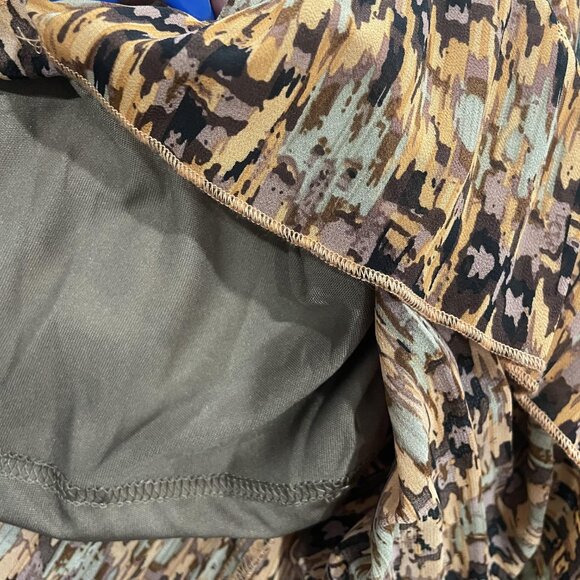 Black Tape Abstract Geometric Pleated Mini Dress Long Sleeve Neutral Earth Tones - Picture 7 of 10